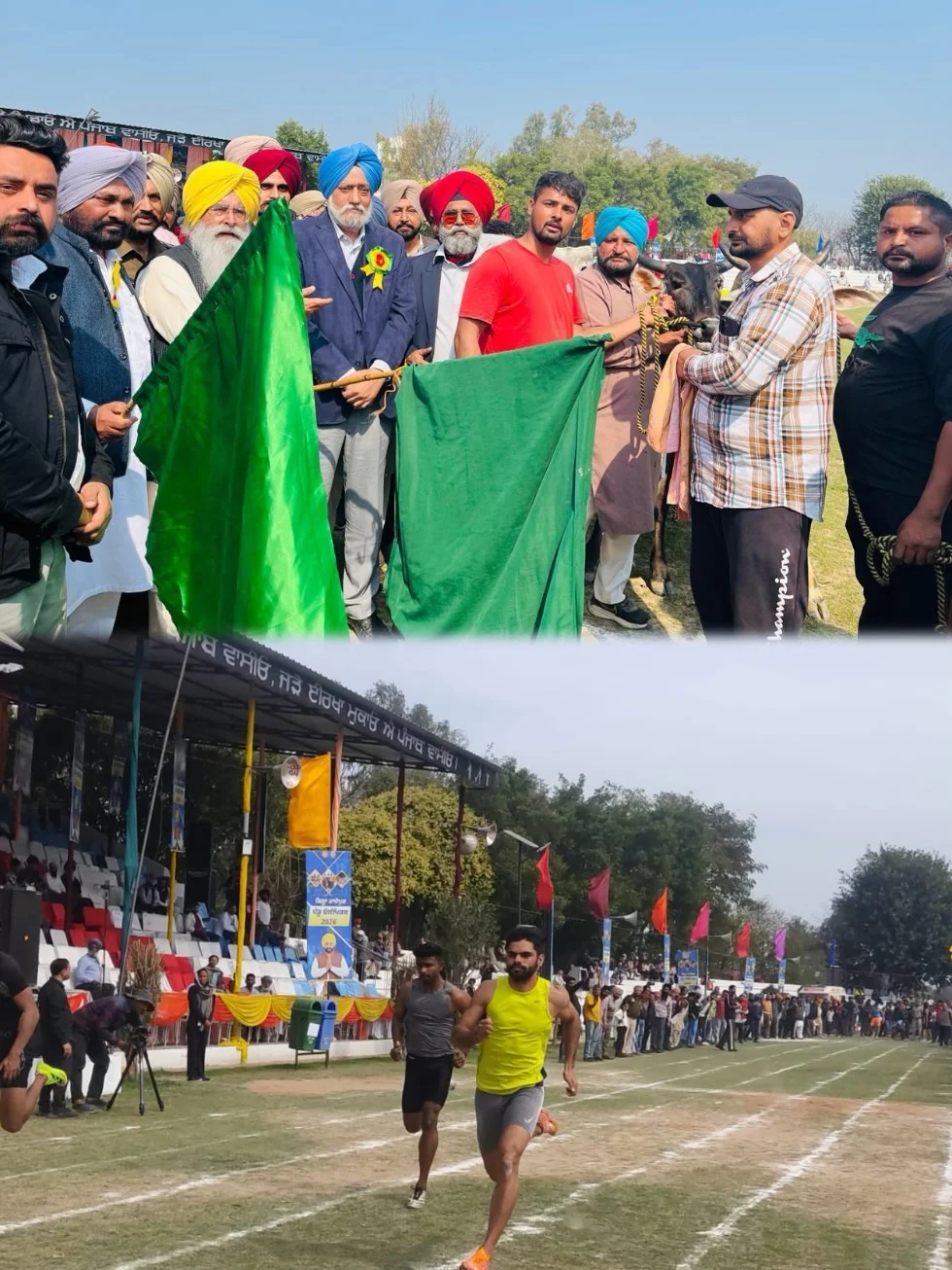 Photo by 1000 Things In Ludhiana on February 18, 2026. May be an image of one or more people, people playing football, flag, stadium and text.