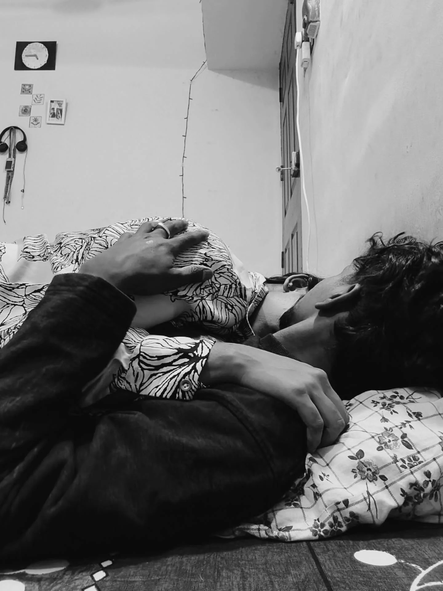 Photo by Jyothi🎀 on February 16, 2026. May be a black-and-white image of sleeping, people kissing and text.