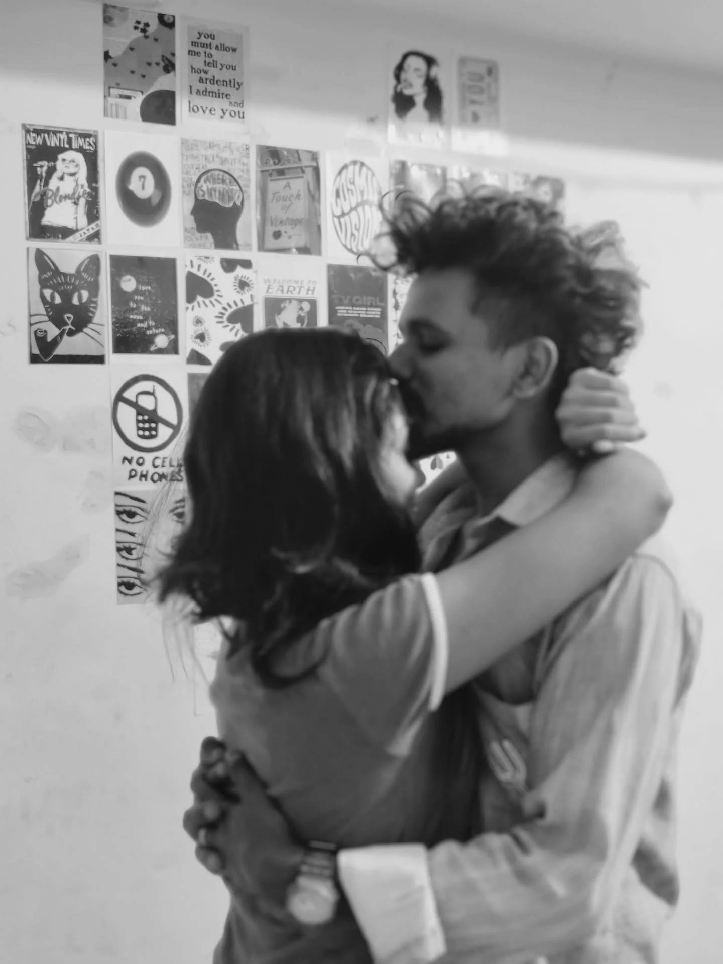 Photo shared by Jyothi🎀 on February 18, 2026 tagging @_g_u_p_p_y. May be a black-and-white image of one or more people, beard, people kissing and text that says 'Allow llow 1ou how arde ardently admire Ged love you EWVNYLTIMES 7 PoνoR Ncefaoe EART VOIRL == NO NOCELE CELI PHONES'.