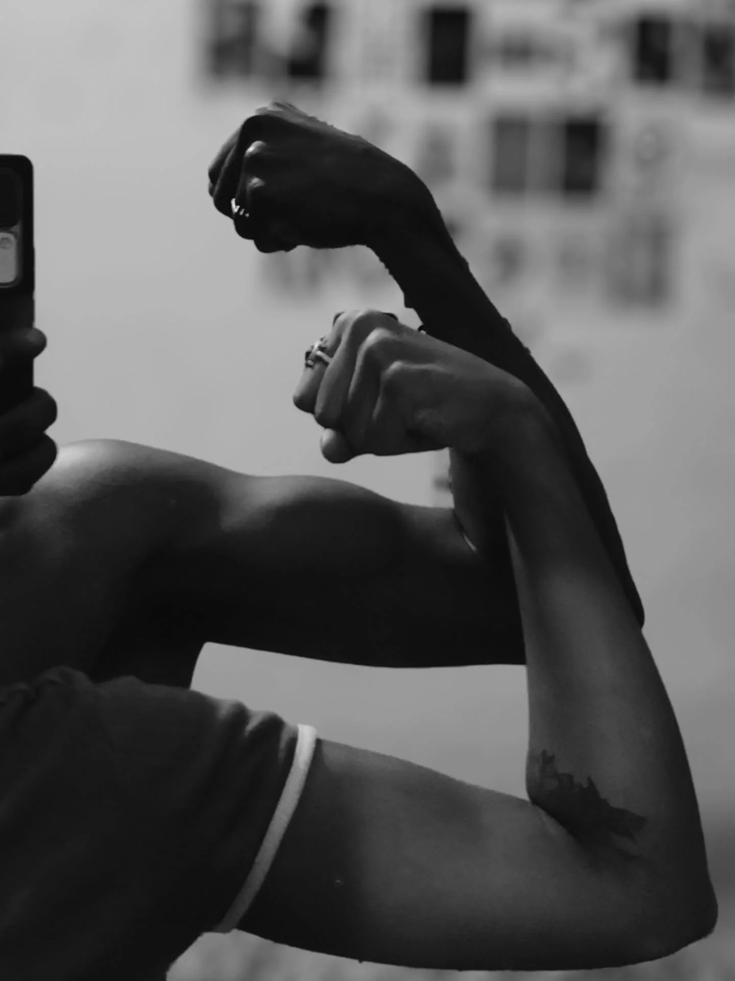 Photo by Jyothi🎀 on February 18, 2026. May be a black-and-white image of one or more people, biceps, punching bag and text.