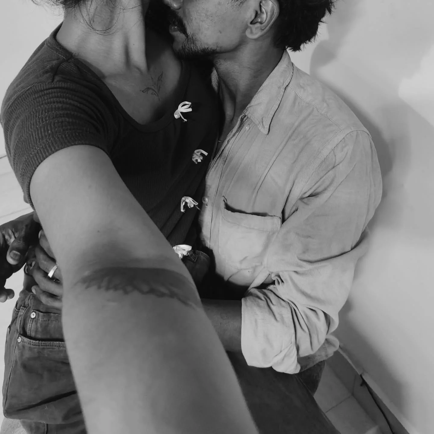 Photo shared by Jyothi🎀 on February 13, 2026 tagging @_g_u_p_p_y. May be a black-and-white image of one or more people, beard, people kissing and text.