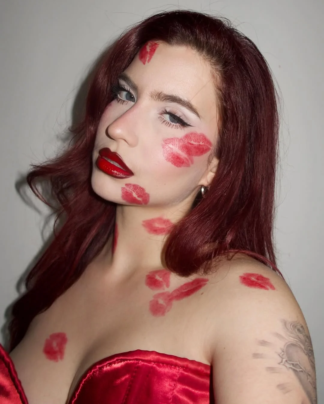 Photo by Abby Roberts on February 14, 2026. May be a closeup of one or more people, makeup, lipstick, heart and text.
