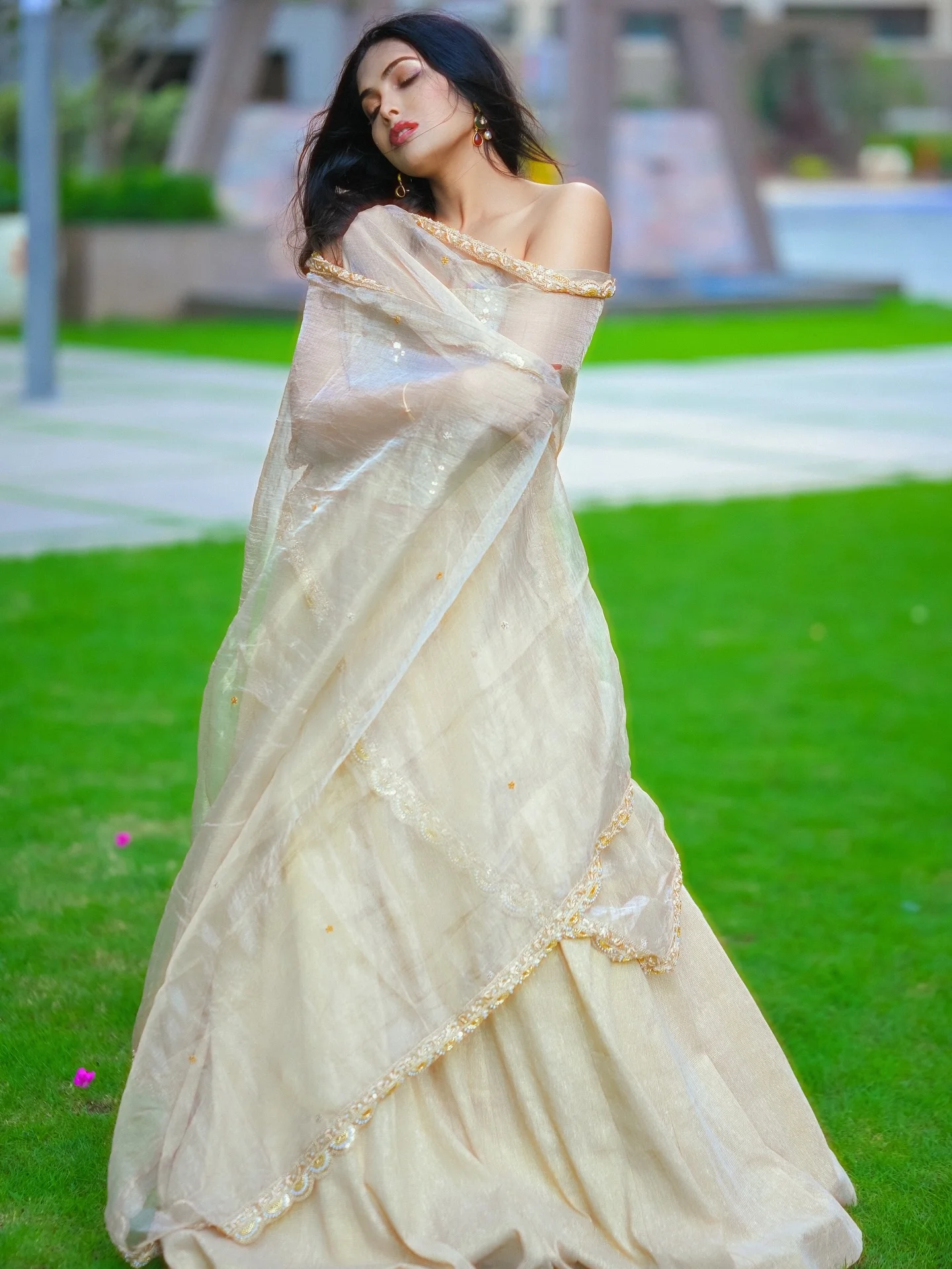 Photo shared by Divi on February 14, 2026 tagging @sravanphotographyofficial, and @prasannayanumula. May be an image of dress, gown and text.