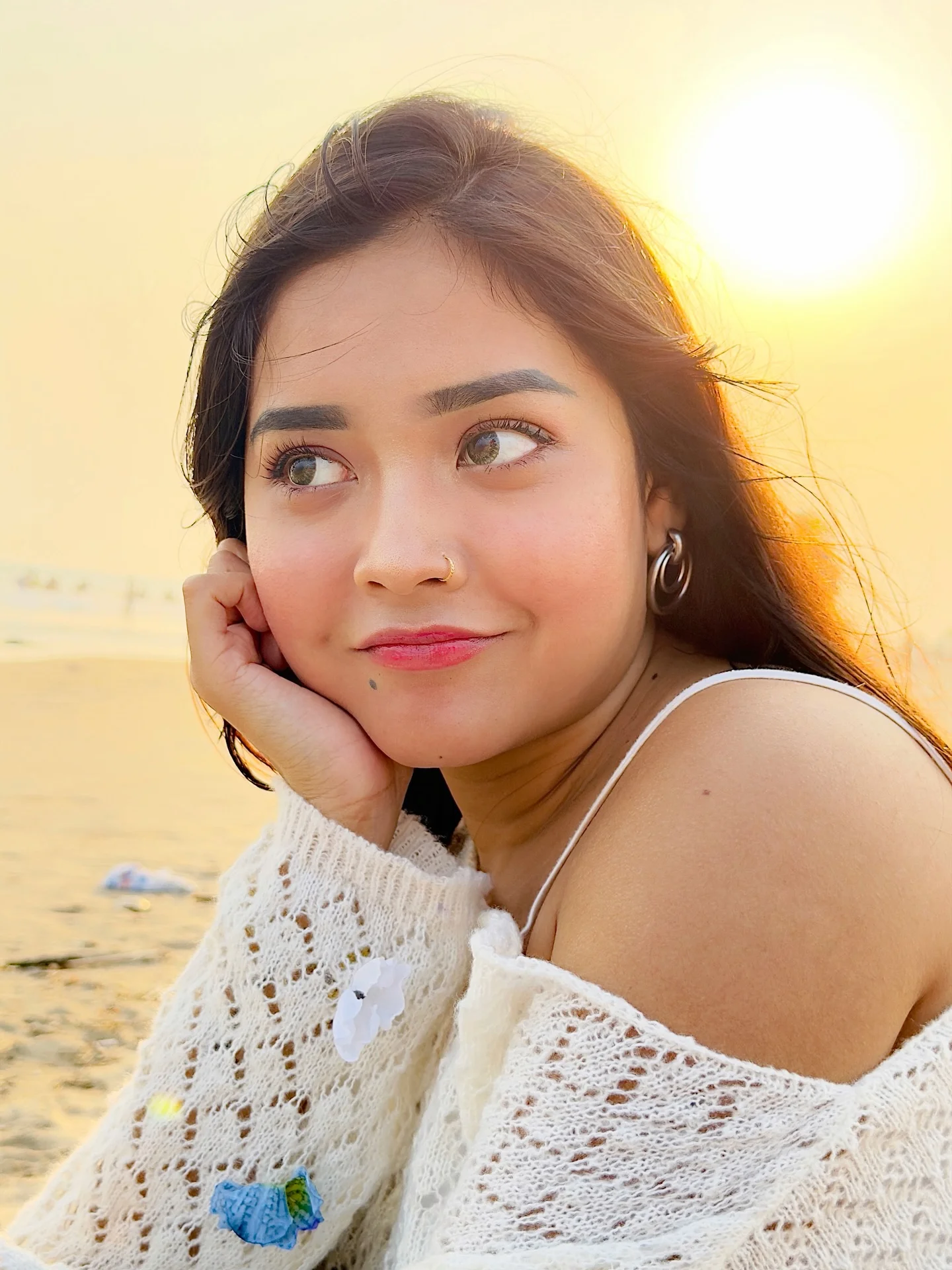 Photo shared by Aimi Gogoi on February 13, 2026 tagging @aimi2.0_, and @aimiggi. May be a closeup of one or more people, makeup, people smiling, beach and text.