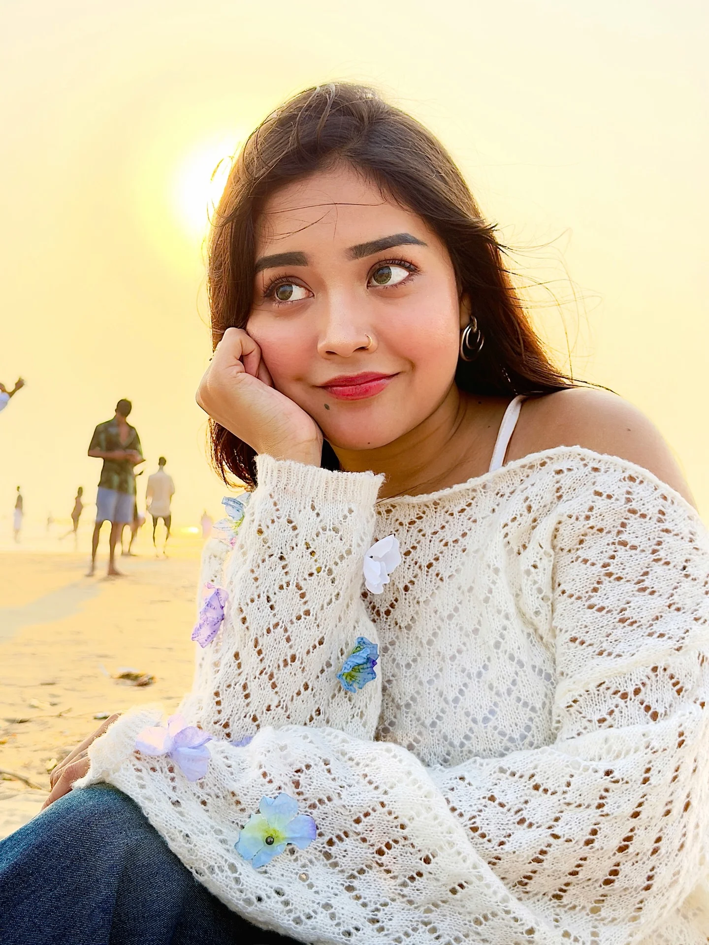 Photo shared by Aimi Gogoi on February 13, 2026 tagging @aimi2.0_, and @aimiggi. May be an image of one or more people, makeup, hair, beach and text.