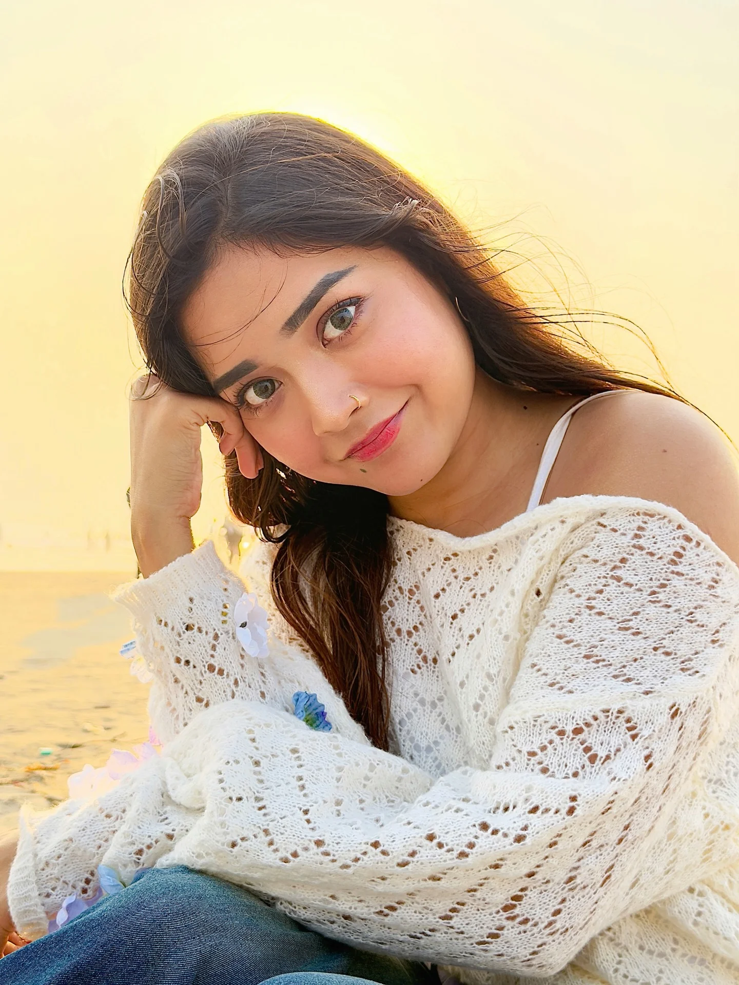 Photo shared by Aimi Gogoi on February 13, 2026 tagging @aimi2.0_, and @aimiggi. May be a closeup of one or more people, makeup, people smiling, beach and text.