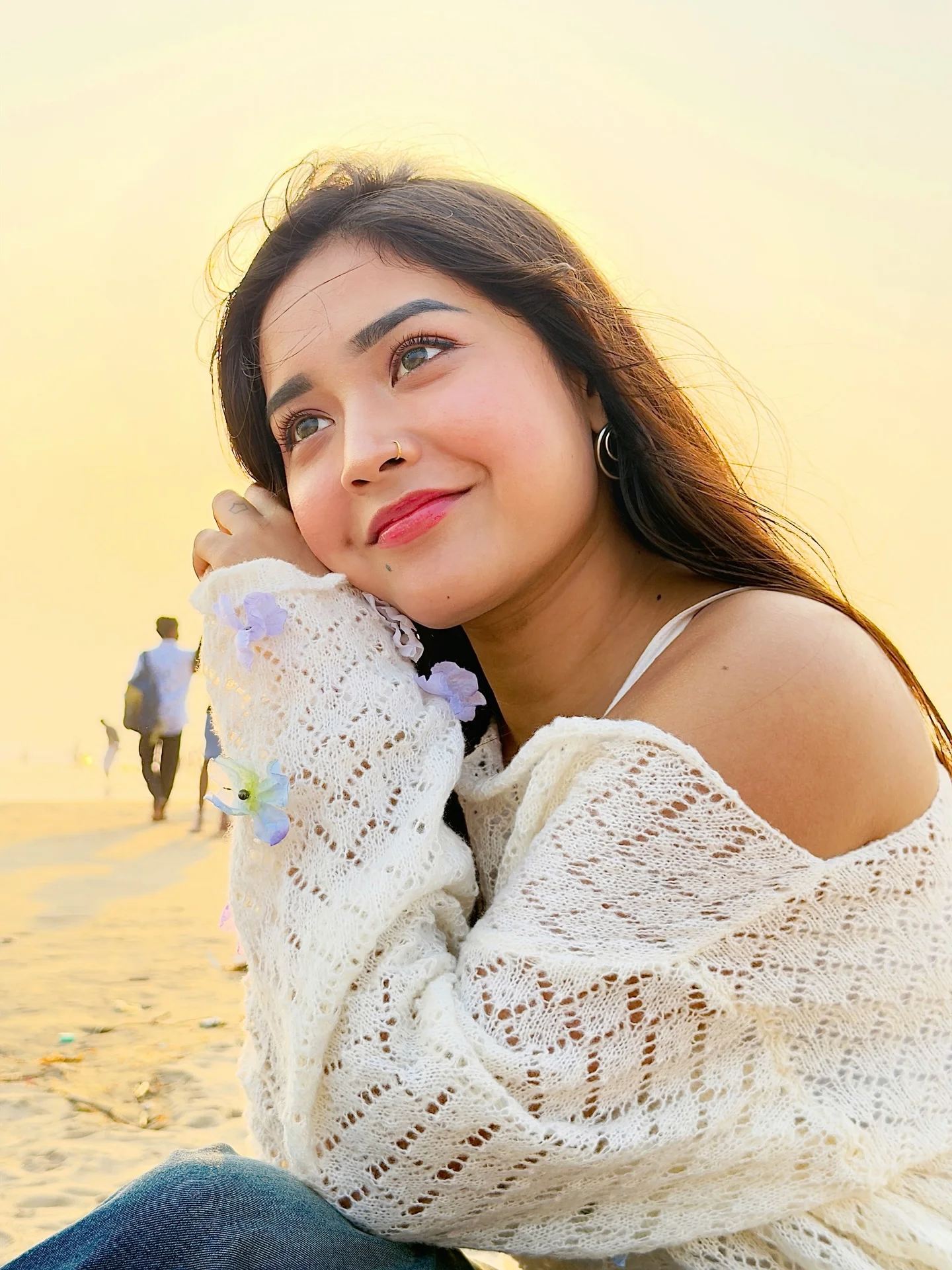 Photo shared by Aimi Gogoi on February 13, 2026 tagging @aimi2.0_, and @aimiggi. May be a closeup of one or more people, makeup, people smiling, beach and text.