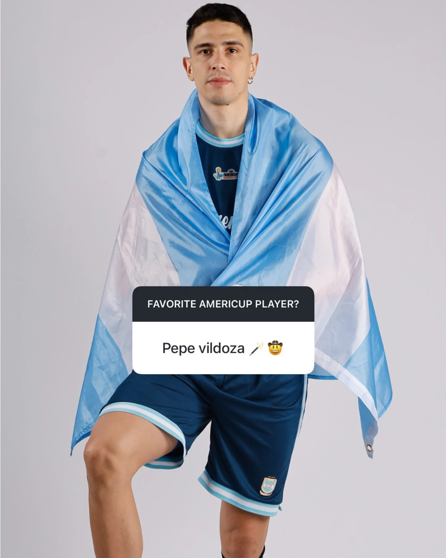 Photo shared by FIBA AmeriCup on March 16, 2026 tagging @jose.vildoza. May be an image of soccer, sportswear, sports equipment, outdoors and text that says 'FAVORITE FAVORITEAMERICUPPLAYER? AMERICUP PLAYER? Pepe Pepevildoza vildoza'.