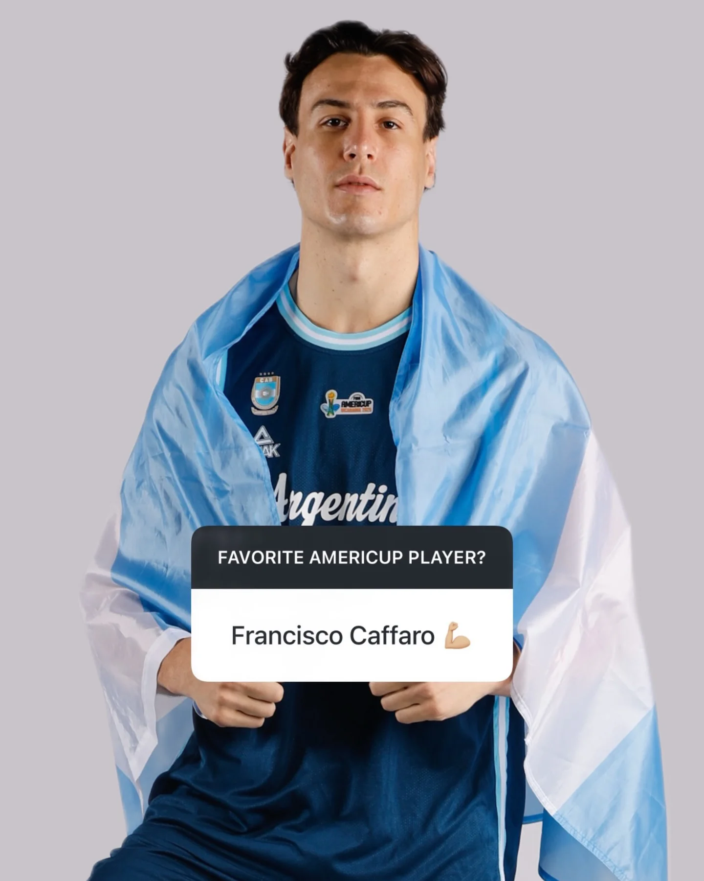 Photo shared by FIBA AmeriCup on March 16, 2026 tagging @fcaffaro. May be an image of ‎sports equipment and ‎text that says '‎ي Argentin FAVORITE AMERICUP PLAYER? Francisco Caffaro‎'‎‎.