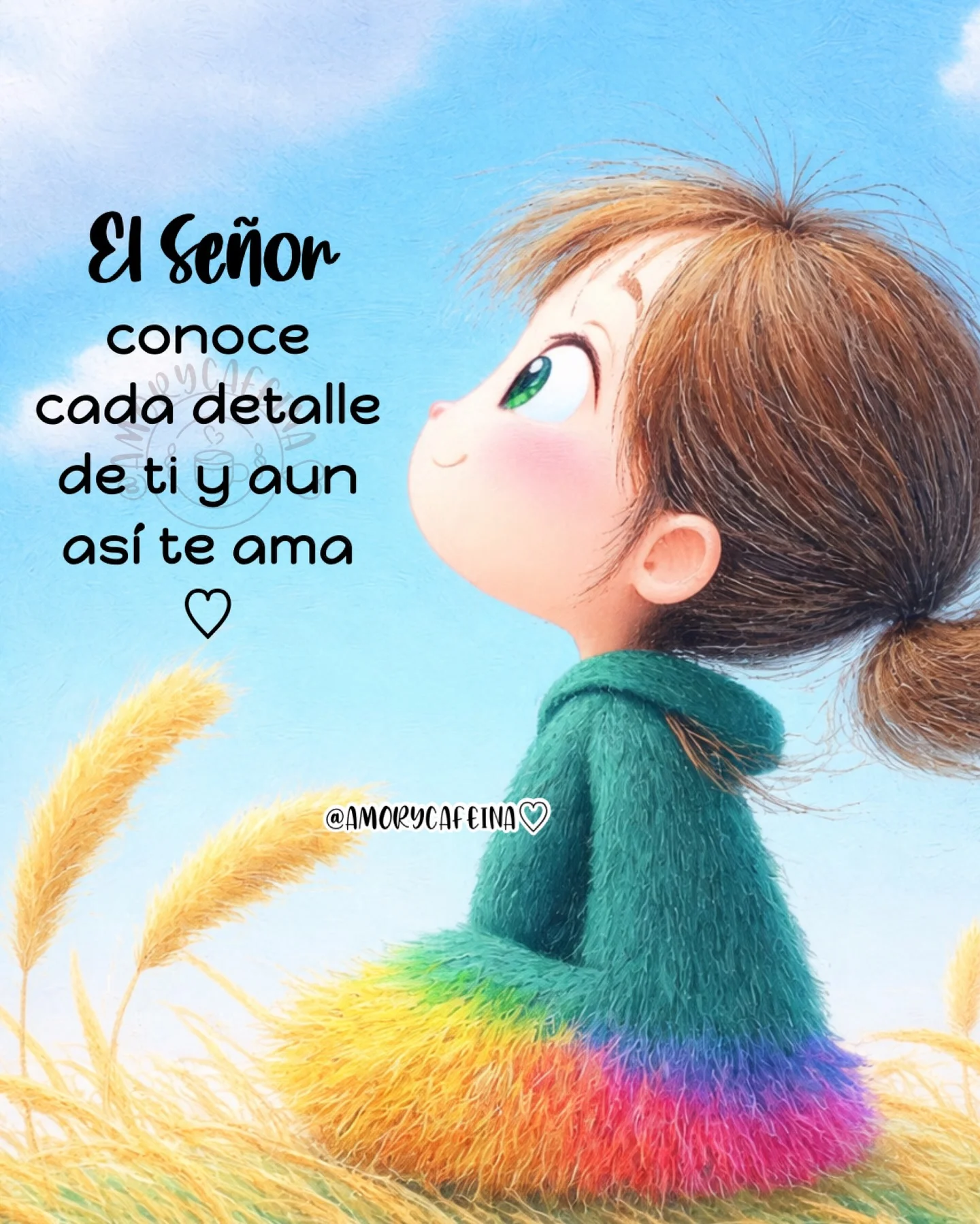 Photo by Frases de motivación - Frases de vida - Mensajes cristianos on February 14, 2026. May be a doodle of bread and text that says 'ει Señor conoce cada detalle de ti y aun así te ama @AMORYCAFEII INA'.