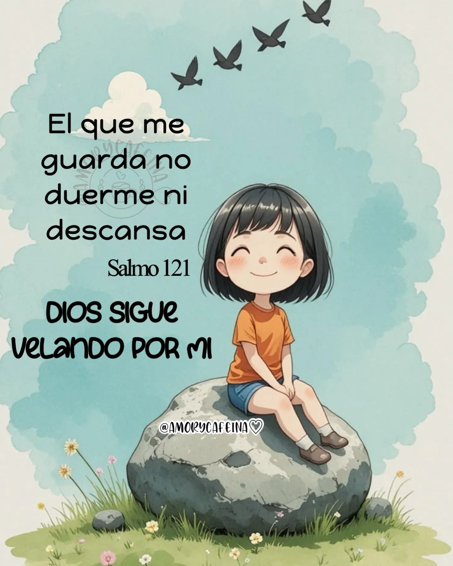 Photo by Frases de motivación - Frases de vida - Mensajes cristianos on March 08, 2026. May be a doodle of pie and text that says 'メヒメ El que me guarda no duerme ni te) descansa Salmo 121 DIOS SIGUE velando POR ៣ @AMORYCAFEINAC MORYCAF EINA'.