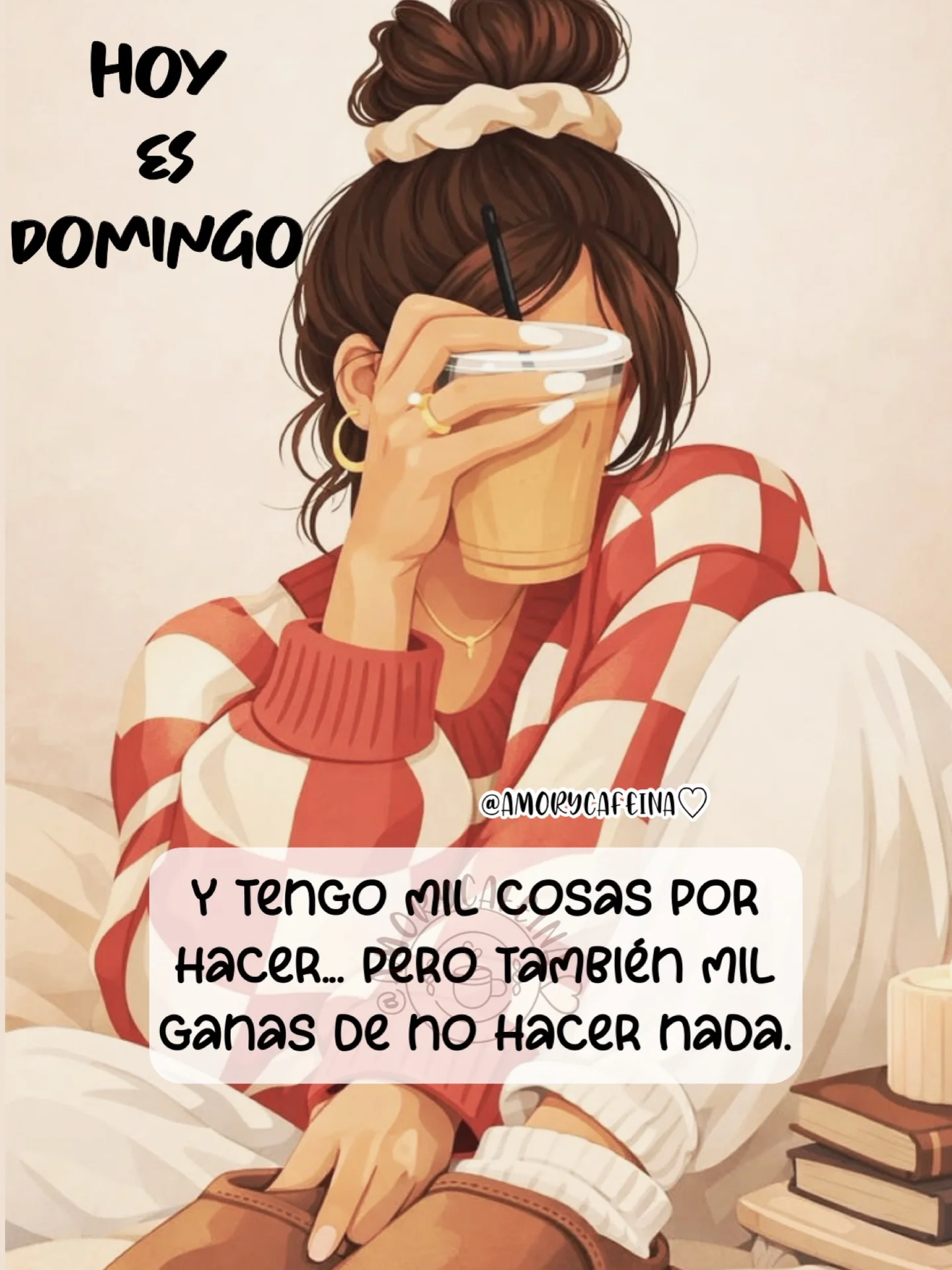 Photo by Frases de motivación - Frases de vida - Mensajes cristianos on March 29, 2026. May be a doodle of text that says 'HOy ES DOMINGO @AMORYCAFEINA Y TenGO ጥ ILcosas POR ... PERO TamBIén MIL Ganas oe no B nada.'.