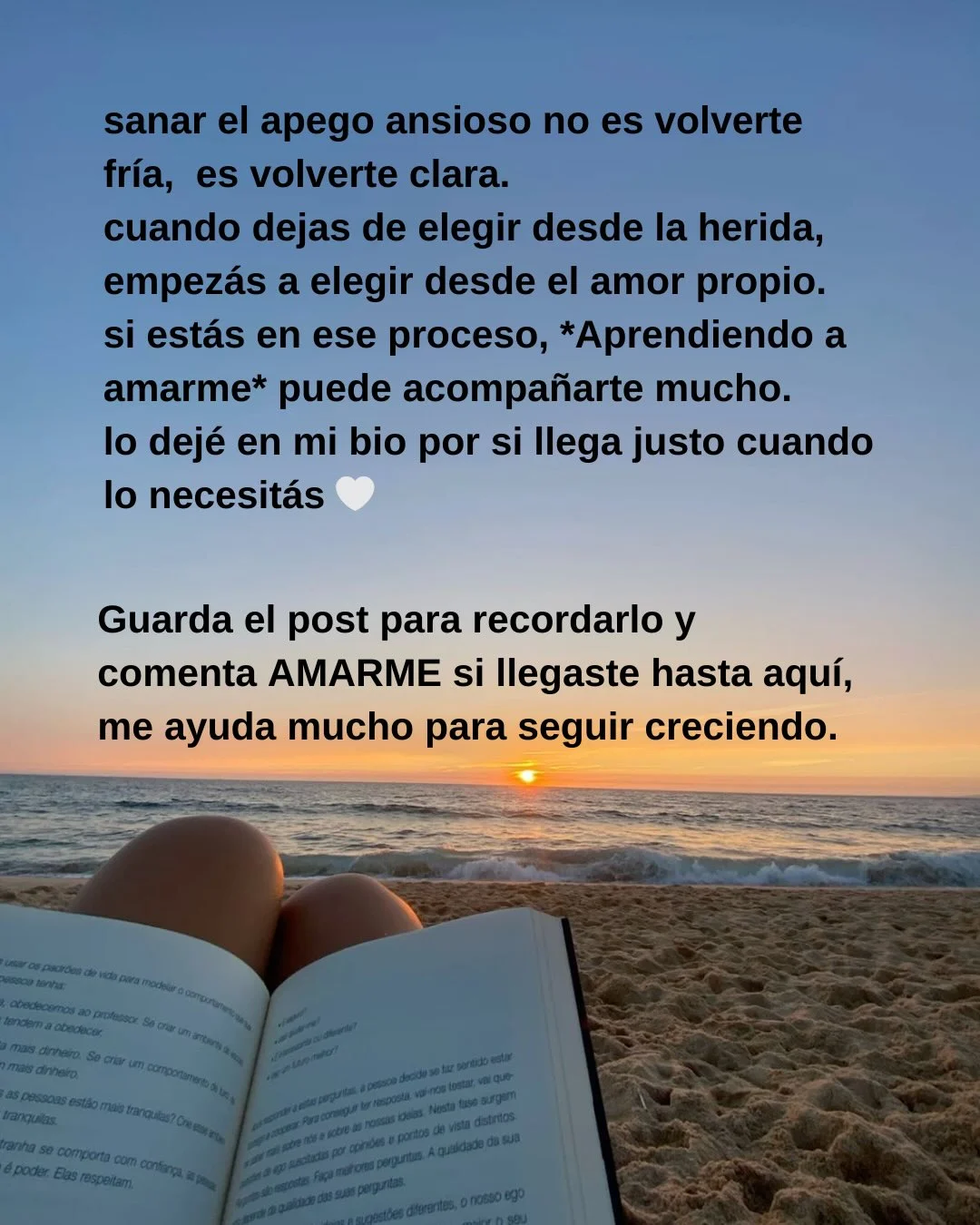 Photo shared by Luz en letras on February 18, 2026 tagging @luzenletras_. May be an image of book and text that says 'sanar el apeAo ansioso no es volverte fría, es volverte clara. cuando dejas de elegir desde la herida, empezás a elegir desde el amor propio. si estás en ese proceso, Aprendiendo a amarme* puede acompañarte mucho. lo dejé en mi bio por si llega justo cuando lo necesitás Guarda el post para recordarlo y comenta AMARME si llegaste hasta aquí, me ayuda mucho para seguir creciendo.'.