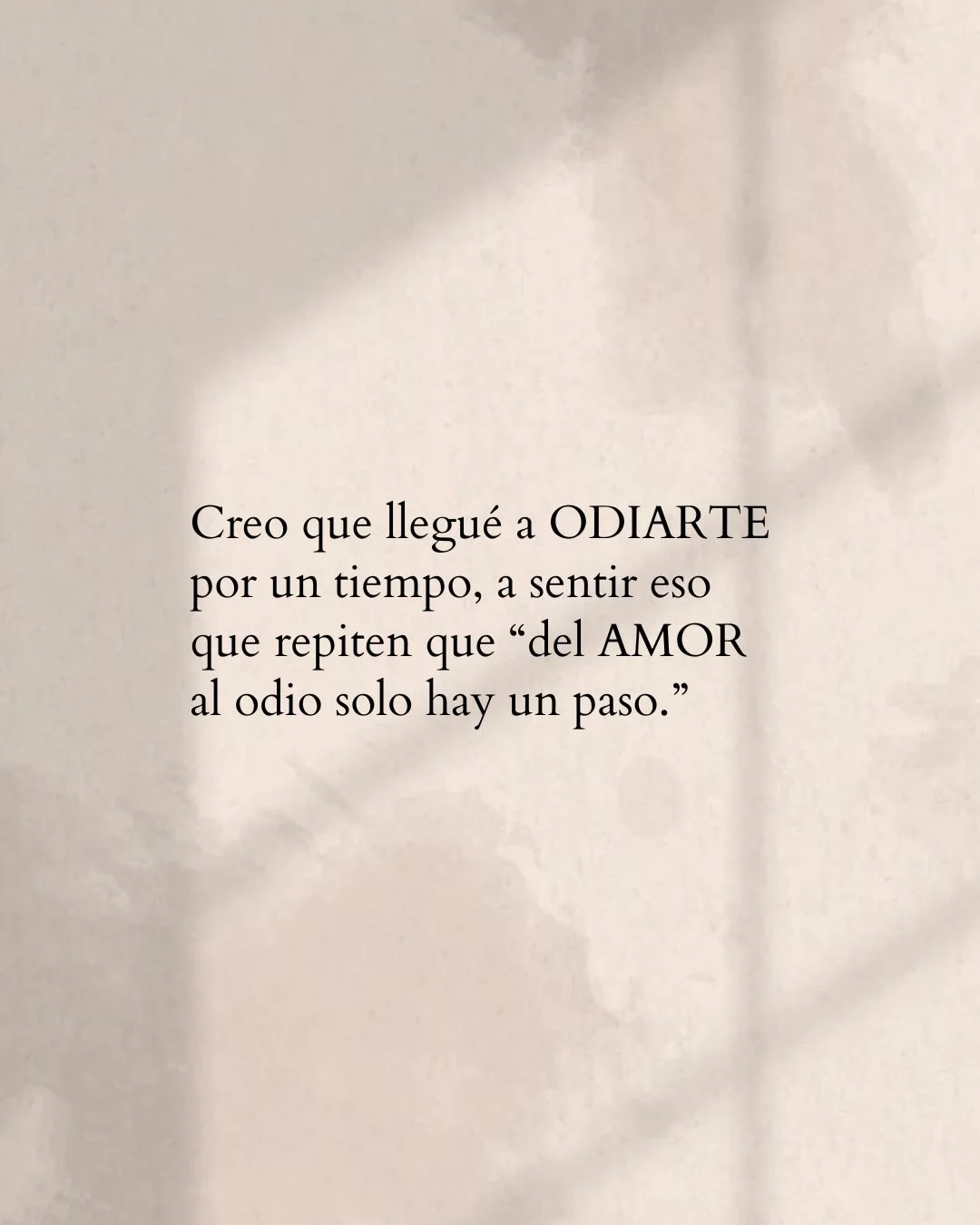 Photo shared by Luz en letras on February 15, 2026 tagging @luzenletras_. May be a meme of text that says 'Creo que legué a ODIARTE por un tiempo, a sentir eso que repiten que "del AMOR al odio solo hay un paso."'.