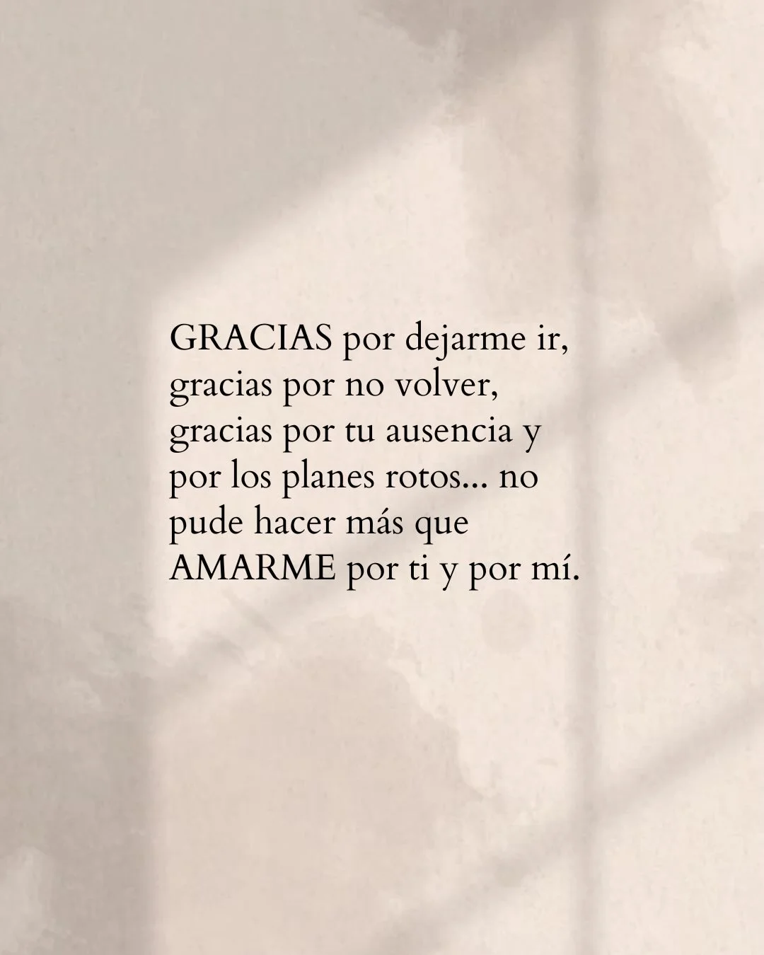 Photo shared by Luz en letras on February 15, 2026 tagging @luzenletras_. May be an image of text that says 'GRACIAS por dejarme ir, gracias por no volver, gracias por τι ausencia y por los planes rotos... no pude hacer más que AMARME por ti y por mí.'.